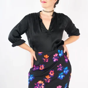 Jupe courte en maille motif floral "Olé Olé" Fleurs floues