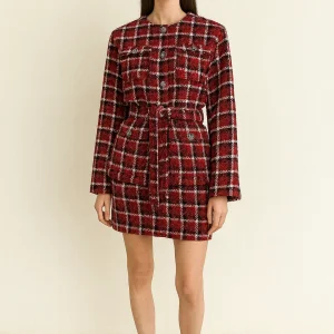 JUPE EN TWEED A CARREAU ROUGE