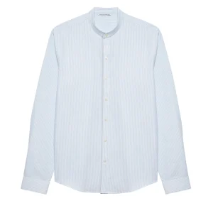 Chemise Col Mao Oxford Sans Poche Mao -  Bleu/Blanc