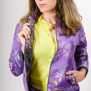 Veste "Bomber" jacquard Toucans violet jaune et doublure motif Ouistiti