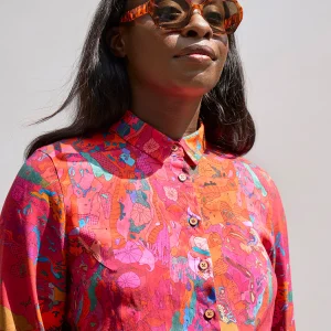 Chemise courte crop oversize "Plume" motif Cartographie