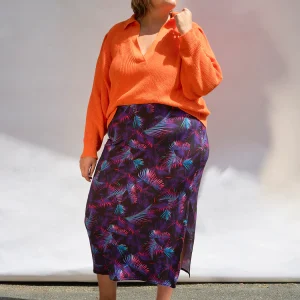 Jupe longue "Olala" en maille motif graphique Jungle électrique