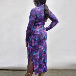 Robe "Frisson" col roulé en maille motif graphique Jungle électrique