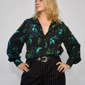 Chemise blousante manches slaves "Artiste" motif Sous-bois