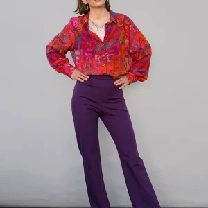 Chemise blousante manches slaves "Artiste" motif Cartographie