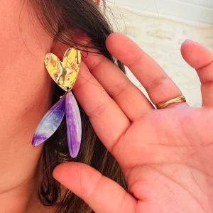 Boucle d'oreille Lovely - coeur doré et violette