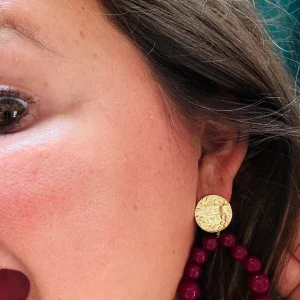 Boucle d'oreille Prunette- dorée grosse perle violette prune acier inoxydable