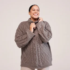 Curve Cable Knit 1/4 Zip Jumper - Mocha