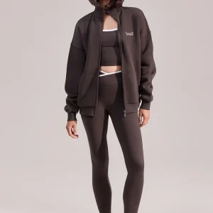 ALL SZN Organic Funnel Neck Zip Through - Black Coffee
