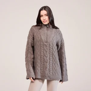 Cable Knit 1/4 Zip Jumper - Mocha