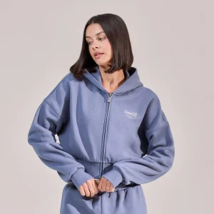 ALL SZN Organic Crop Zip-Through Hoodie - Ice Blue