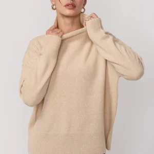 Pull Col Roulé Coupe Droite - Beige