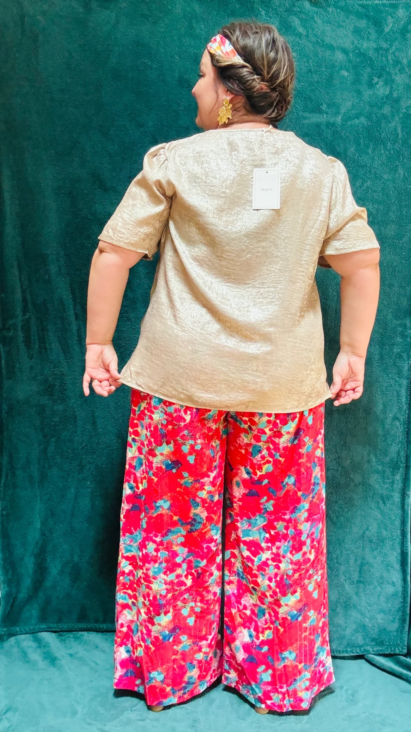 Top Ibiza- grande taille doré irrisé décolleté vague manche courte – Image 6