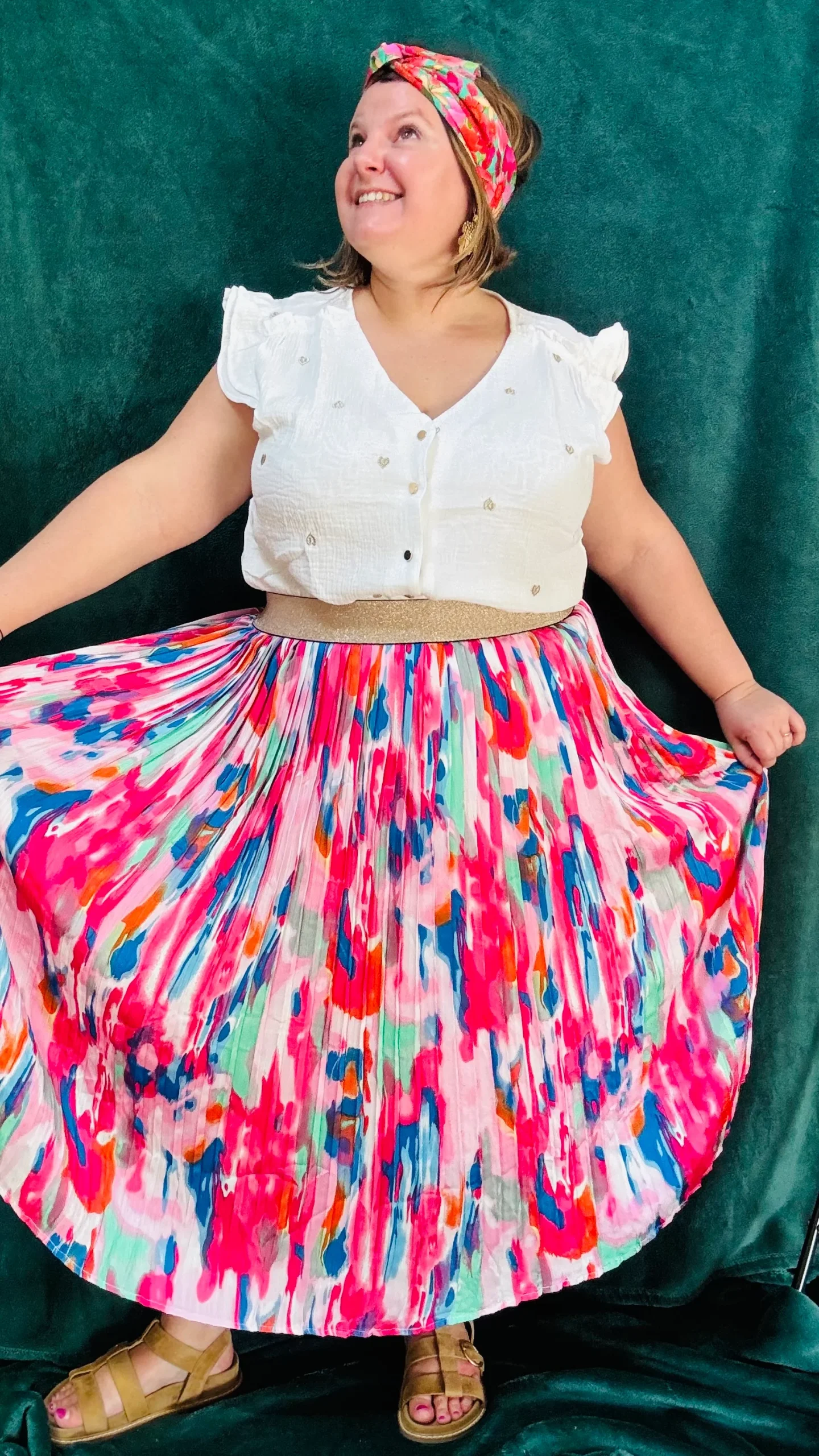 Top Aimé coeur doré -  grande taille gaze de coton manches froufrous – Image 7