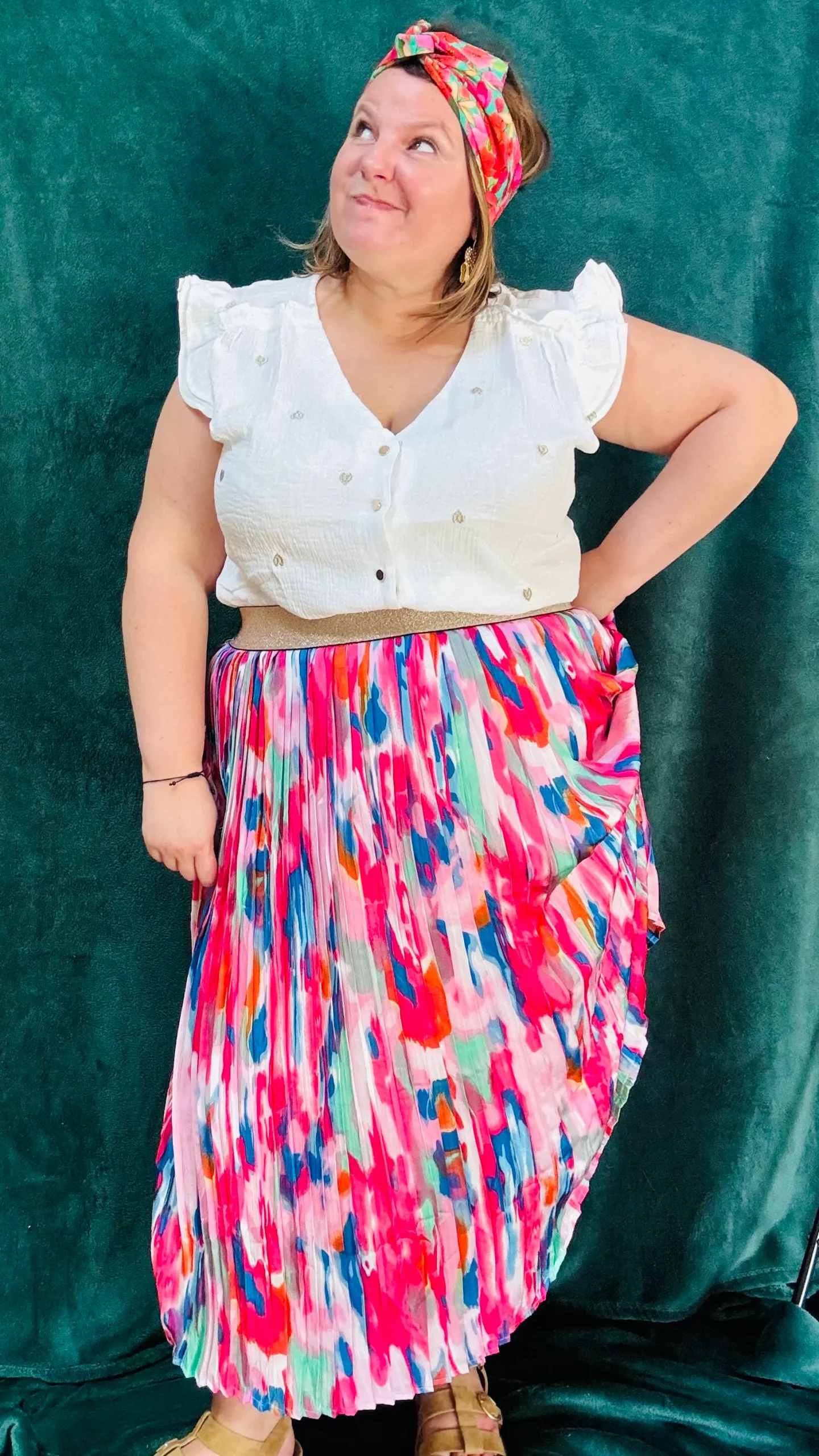 Top Aimé coeur doré -  grande taille gaze de coton manches froufrous – Image 4