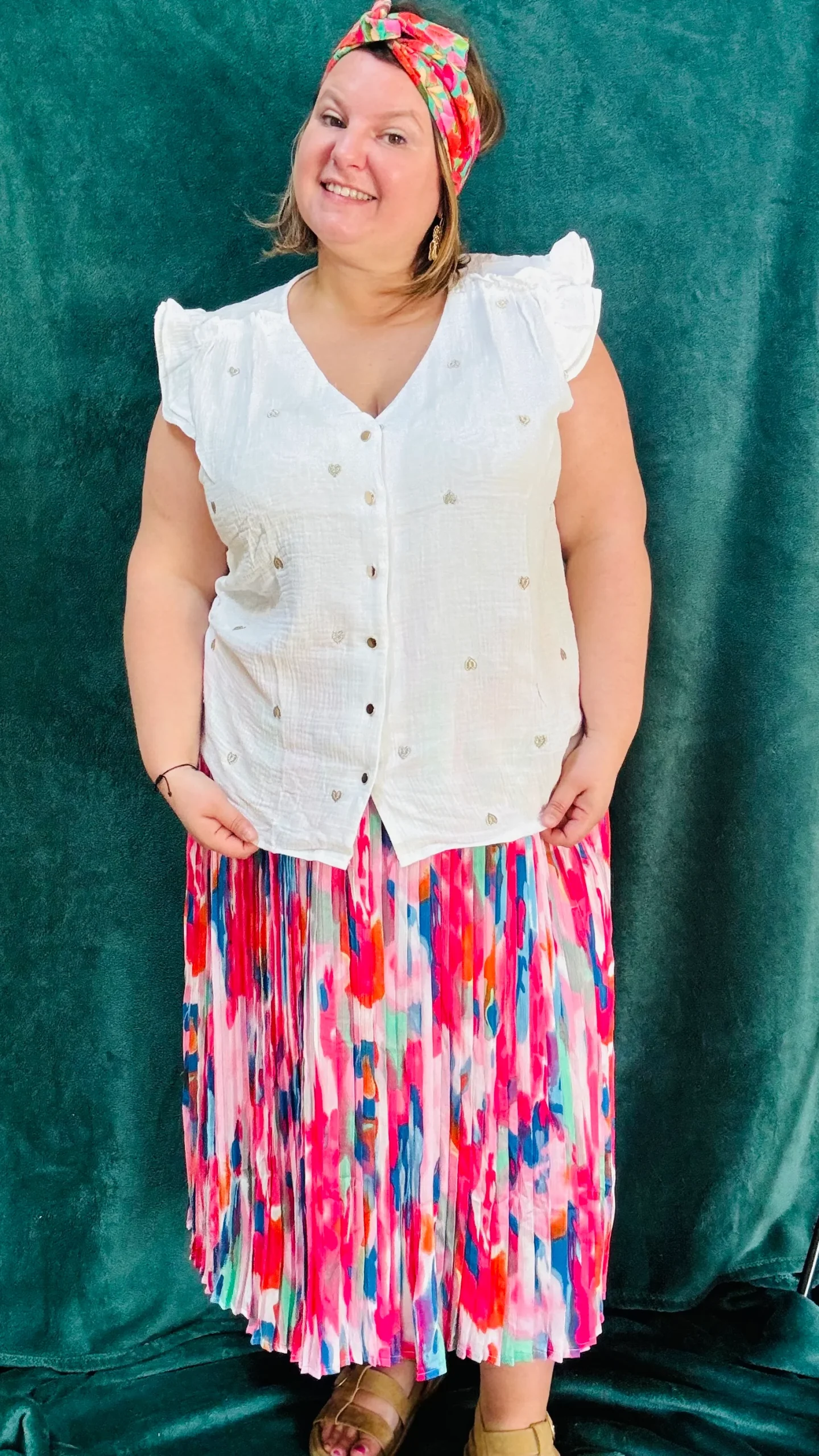 Top Aimé coeur doré -  grande taille gaze de coton manches froufrous – Image 2