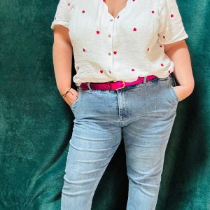 Top Aimée - gaze de coton motifs coeurs manche courtes