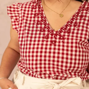 Blouse à carreaux avec broderie - Blouse Vichy