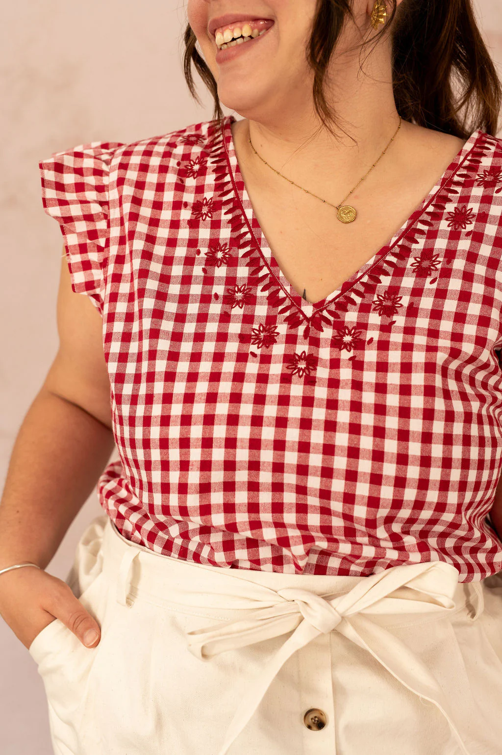 Blouse à carreaux avec broderie - Blouse Vichy