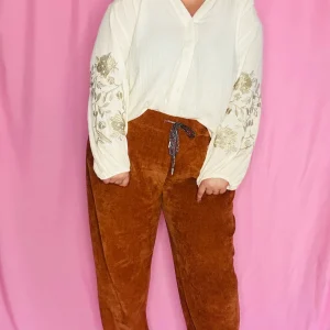 Blouse Bolouna - grande taille écru coude détail broderies dorées