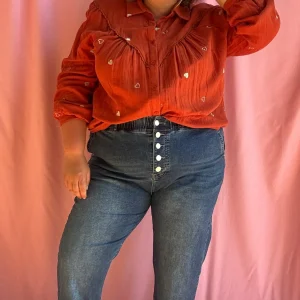 Blouse Clem - grande taille manche longue rouille camel petit coeur doré