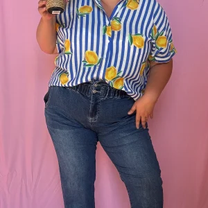Blouse lemon - grande taille rayures et citron rose ou bleu