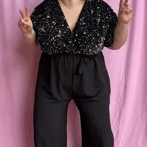 Combinaison QUEEN - grande taille paillettes noir et sequins