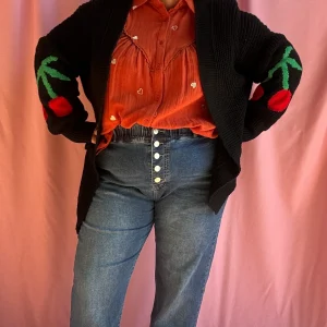 Gilet cerise - grande taille noir long coude cerise