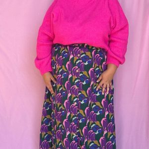 Jupe Celestine - grande taille longue moifs violet bleu vert et rose