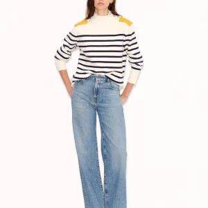 Pull droit P-NAUTILUS ECRU & MARINE STRIPES