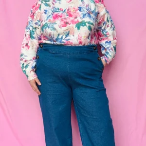 Pull Dali - grande taille motifs fleuris rose et bleu canard noeuds dans le dos