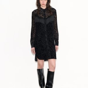 Robe chemise motif panthère R-VELVET NOIR