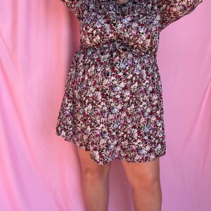 Robe Anne-Laure - grande taille manche longue motifs liberty bordeaux ou bleu