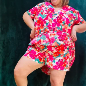 Robe "Short" Felicia grande taille motif fleuris colorés