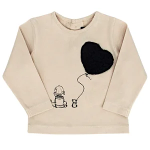 T-shirt bébé fille motif cœur - Beige