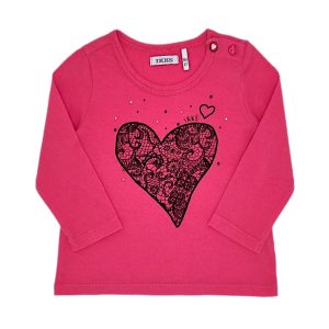 T-shirt bébé fille motif cœur - Rose corail
