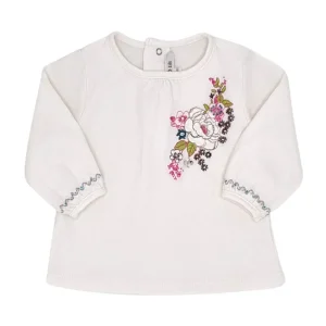 T-shirt bébé fille motif fleuri brodé - Écru