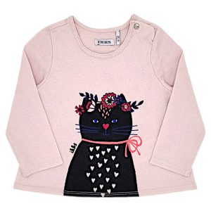 T-shirt bébé fille motif chat - Rose