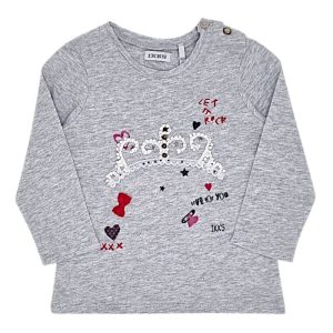 T-shirt bébé fille motif couronne en coton - Gris