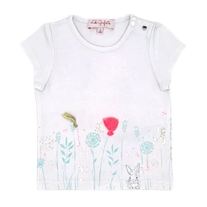 T-shirt bébé fille motif lapin et fleurs - Blanc
