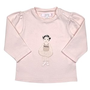 T-shirt bébé fille motif danseuse en coton stretch - Rose