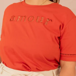T-shirt avec écriture "amour" ajouré - T-shirt Annie