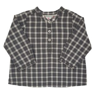 Tunique bébé garçon col mao à carreaux - Marron